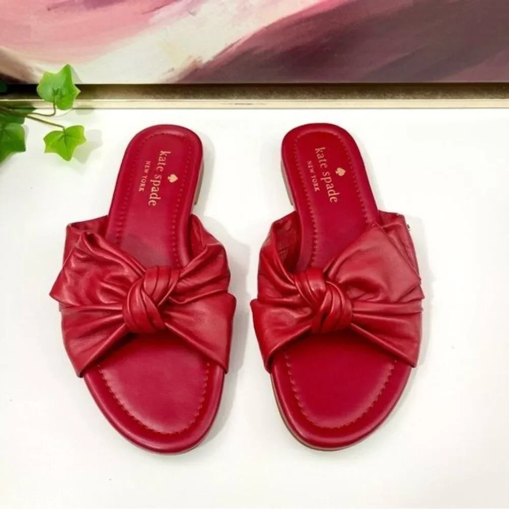Kate Spade Marcella Red Leather Knotted Slip On Sandal Size 5.5